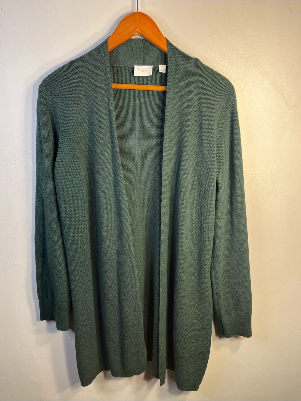 Cyrus Forest Green Open-Front Knit Cardigan